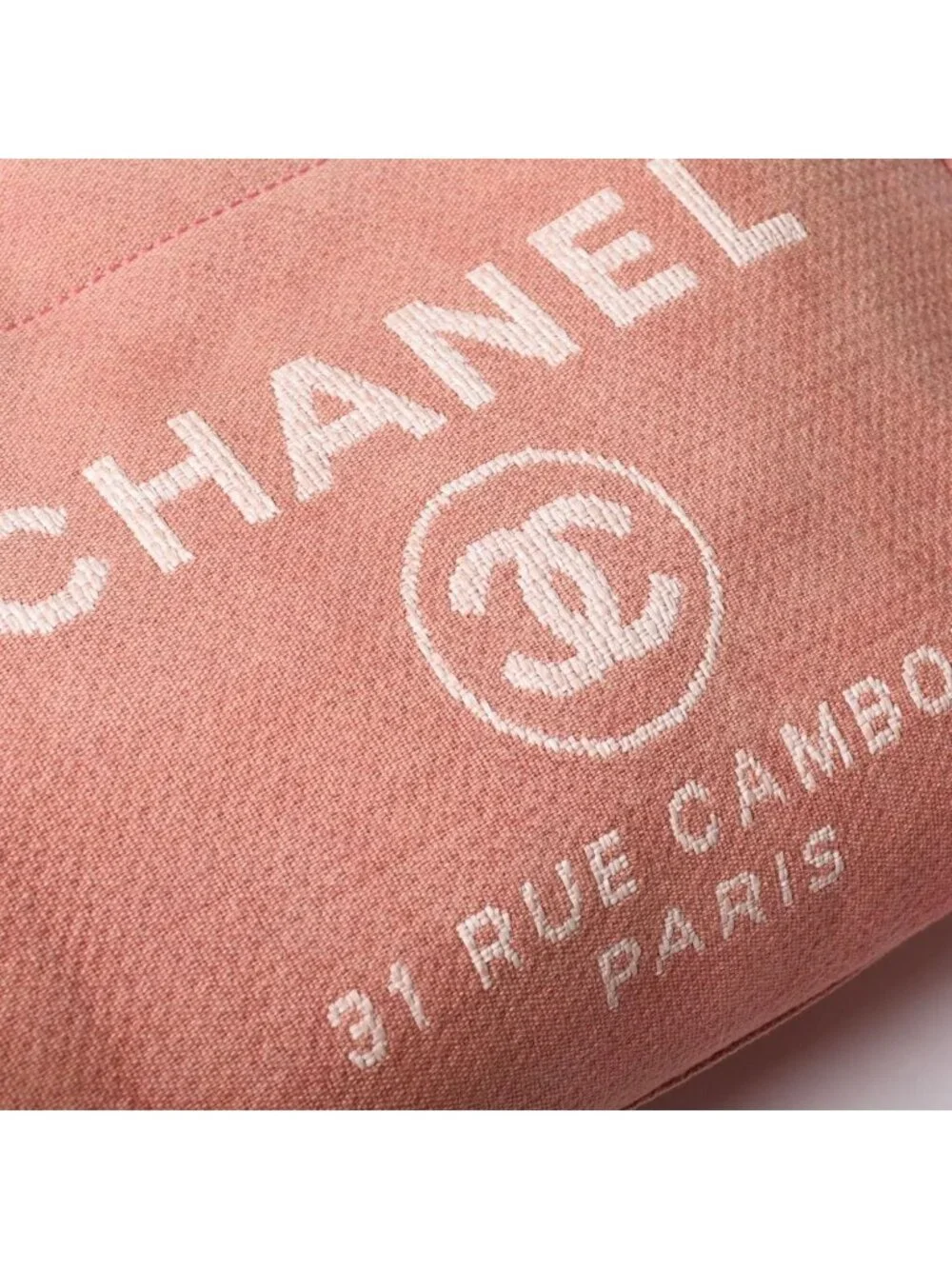Chanel Deauville MM Chain Tote Bag CC Logo Pink Canvas Leather Silver